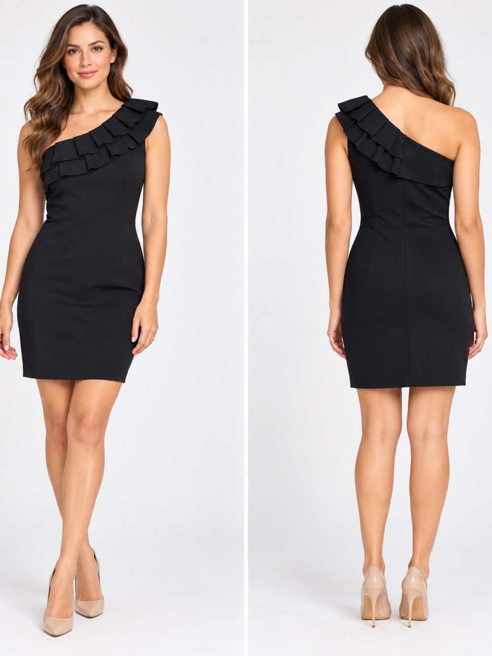 Trina Turk Black One-Shoulder Ruffle Sheath Dress size 4